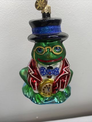 Christopher Radko Christmas Ornament Leap Frog Top Hat Clock