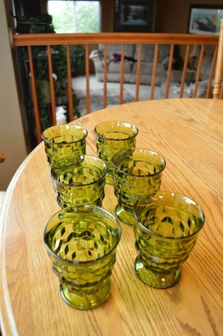 Vintage Fostoria American Cubic Set Of 6 Footed Green Glasses 4.  25 " Tall