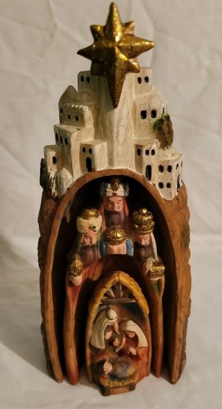 Vintage Unique 3 Piece Nesting Nativity Set - 9.  5 " X4.  5 ",  By Roman,  Inc.