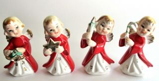 Set Of 4 Vtg Christmas Girl Angel Figurines Star/candy Cane/candle/bells Japan