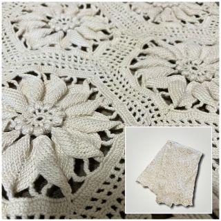 Hand Crochet Cotton Lace Coverlet Vintage Bedspread Boho Twin Blanket