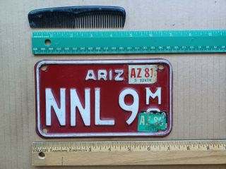License Plate,  Arizona,  1981,  Motorcycle,  Nnl 9 Mc