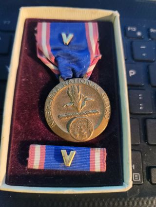 National Guard Nebraska Service Medal,  Ribbon W/combat V On Both See Store Ww2