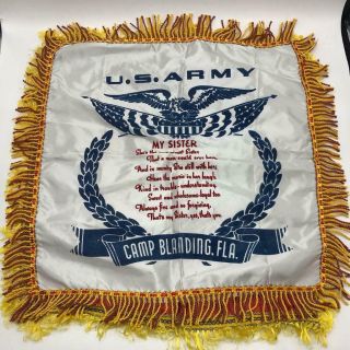 Vintage Us Army Satin Pillow Case Sweetheart Wwii Sister Camp Blanding Fl