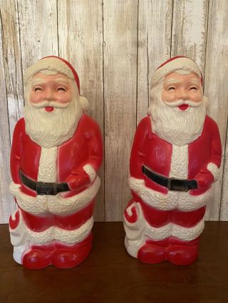 2 Santa Claus 13 " Blow Mold Union Products Vintage Christmas Decor No Light Cord