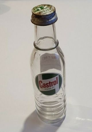 Vintage Glass 1 Pint Castrol Oil Bottle Cap Near Garage Classic Car 11 " Lb2