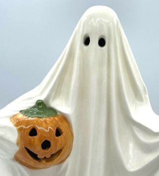 Vintage 1972 Byron Mold Ceramic Ghost With Pumpkin Halloween Decoration No Light