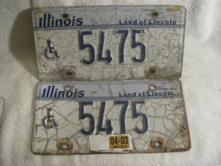 Vintage Illinois Handicap License Plates Matching Pair 5475