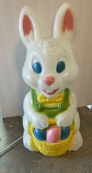 Vintage Easter Bunny Rabbit Blow Mold Basket 19” General Foam Plastics W/ Light