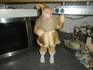 Vtg Santa Claus Doll Figurine Decoration Gold Velvet Suit White Plastic Boots