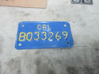 Vintage California Blue Yellow Motorcycle License Plate 1980 Moped