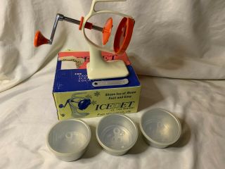 Vintage Icepet Ice Shaver Includes 3 Bowls & Lids Box Ice Remover Stick Red