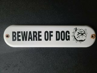 Vintage Beware Of Dog Porcelain Sign (rare) 1970 