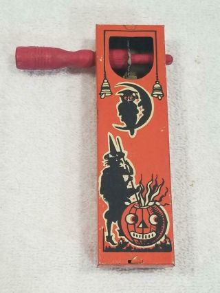 Vintage Tin Litho Kirchhof Halloween Witch Owl / Noise Maker Usa Ship