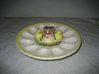 Vintage Deviled Egg Tray Plate With Chicks Hen Salt And Pepper Shakers Japan