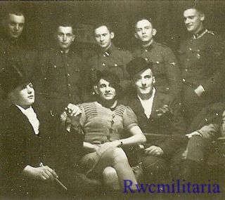 Rare Group Of German Elite Waffen Soldiers Posed W/ Theater Troupe
