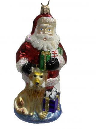 Christopher Radko Santa W Dog Gifts Christmas Ornament Golden Labrador