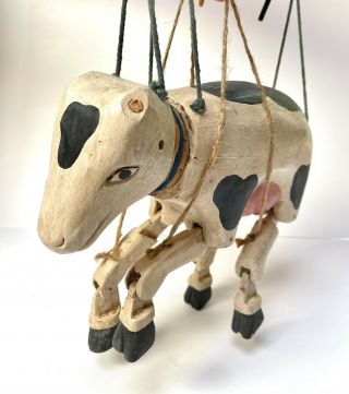 Vintage Wood Marionette Puppet Cow