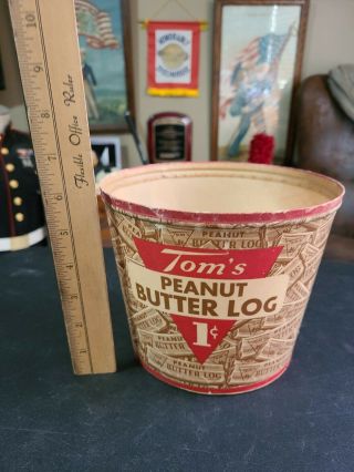 Vintage Toms Peanut Butter Log 1c Store Counter Display Tub Container
