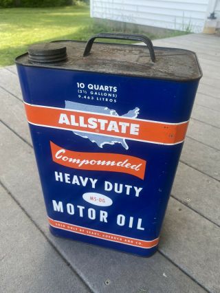 Vintage Allstate Heavy Duty Ms - Dg 10 Quart Sears Tall Motor Oil Can