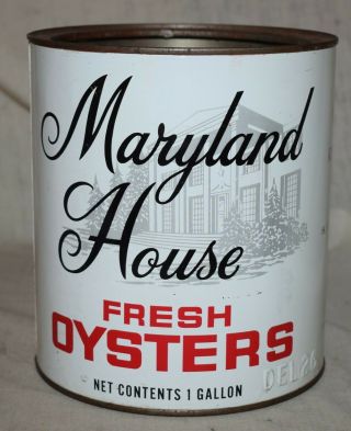 Vintage Maryland House Fresh Oysters Tin Can 1 Gallon - Hb Kennerly - Maryland