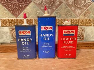 3 Vintage Exon 4oz.  Handy Oil And Lighter Fluid 4 Fl Oz.