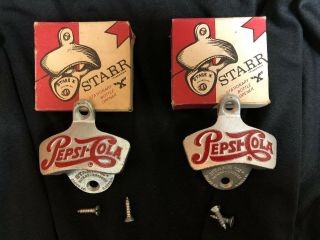 Vintage Starr X Pepsi Cola Bottle Opener Wall Mount Brown Co - Set Of 2