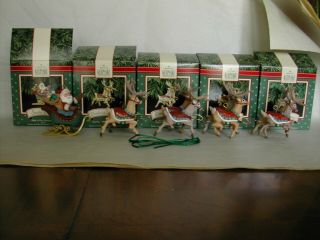 Hallmark Keepsake Ornaments 1992 Santa And His Reindeer Complete 5 Piece Set