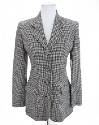 Vintage Ann Taylor Womens Wool Bd Houndstooth Tunic Blazer Jacket Black Sz 2