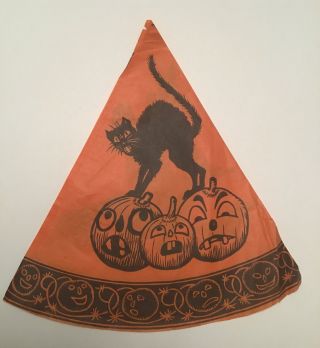 Vintage Halloween Paper Party Hat Witch Black Cat Jol Germany