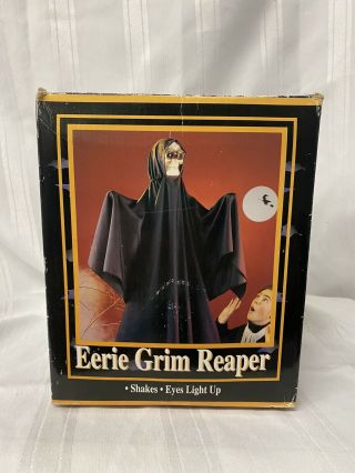 Vintage 1993 Gemmy Halloween Factory Animated Eerie Grim Reaper W/box—