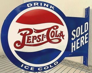 Drink Pepsi Cola Here Flange Metal Tin Sign Vintage Garage Man Cave