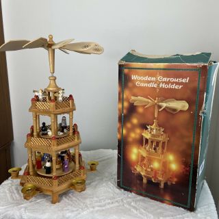 Vintage German Christmas Tree Nativity 3 Tier Windmill Carousel Candle Holder