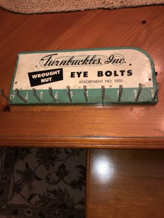 Vintage Turnbuckles Inc Metal Sign Hardware Tool Store Display Rack Eye Bolts