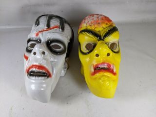 2 Vintage Topstone Plastic Halloween Costume Mask Frankenstein Monster