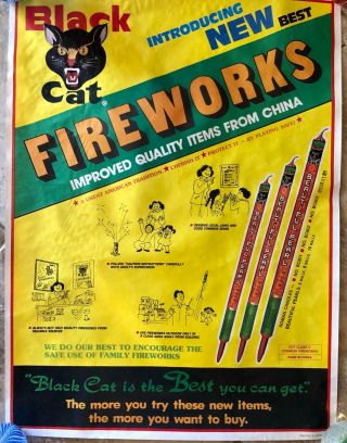 Vintage Black Cat Fireworks Advertising Poster Roman Candles