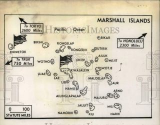 1944 Press Photo Map Showing Areas Of The Marshall Islands Captured By The Us