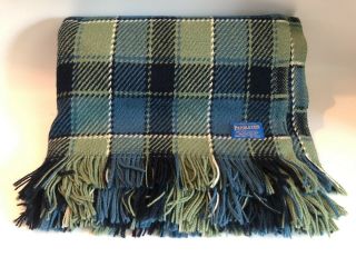 Vintage Pendleton Blue/green 100 Wool Plaid Throw Blanket 55 " X 66 "