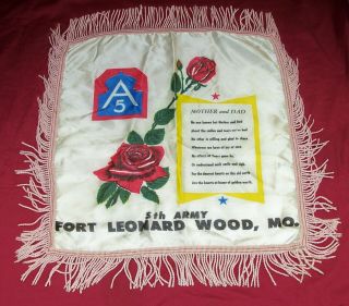 Wwii Pillow Cover 5th Army Fort Leonard Wood Mo Fifth Us Gi Ww2 Satin Case Mom 