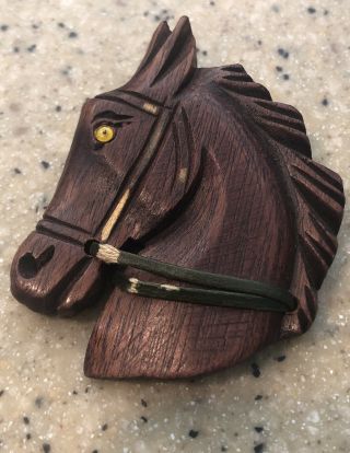 Large Vintage Carved Wood Horse Head Pin