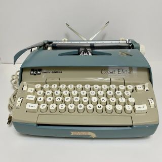 Blue Smith Corona Coronet Electric Typewriter W/ Hard Carrying Case Vintage 60s