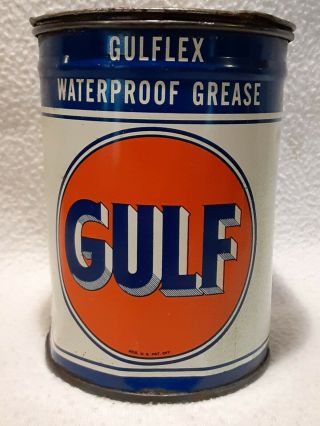 Vintage Gulf Waterproof Grease Tin Can 1 Lb Size