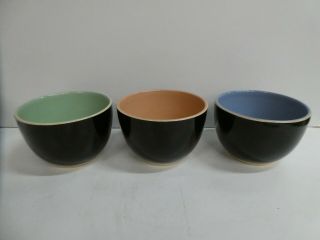 Vintage Set Of 3 Australian Pottery Bowls Retro Black Pastel
