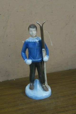 Vintage Bing And Grondahl B&g Denmark Porcelain Skier Boy 2358 A Figurine 8 - 3/4 "