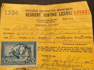 Hunting License 1934 Migratory Bird Hunting Stamp