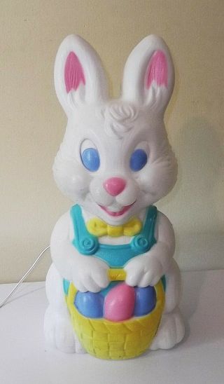 Vintage Easter Bunny Rabbit Lighted Blow Mold Eggs Basket 19” Yard Decoration