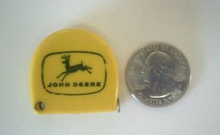Vintage John Deere 4 Leg Logo Plastic Mini Tape Measure,  Hilsdale Implement Co