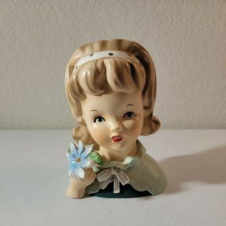 Vintage Head Vase: " Young Lady Holding A Flower " - C6049 - Satin Finish - Lovely