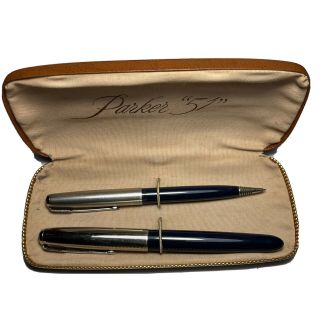 Estate Purchased Vintage Deep Blue,  Metal Cap Parker 51 Fountain Pen & Pencil Set