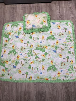 Vintage Sears Disney Winnie The Pooh Baby Blanket Quilt With Pillow Roebuck & Co
